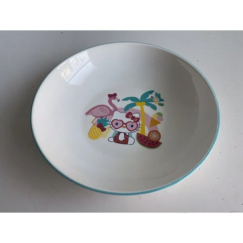 Sanrio Hello Kitty Beach Summer Tropical Ceramic Pasta Dinner Bowl Flamingo NEW‎